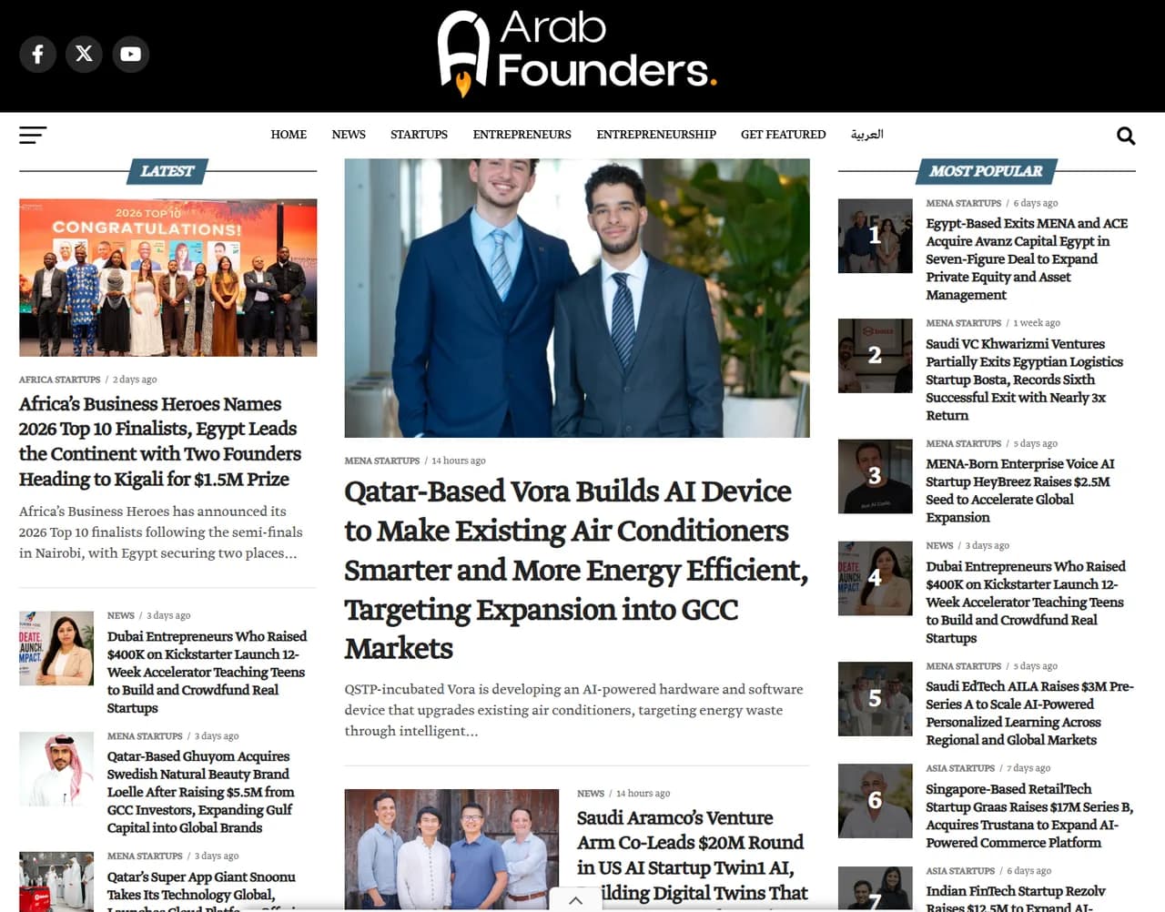 The Arab Founders front page featuring Vora