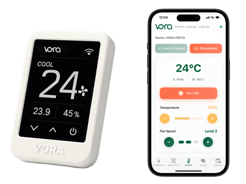 Vora device alongside the Vora mobile app