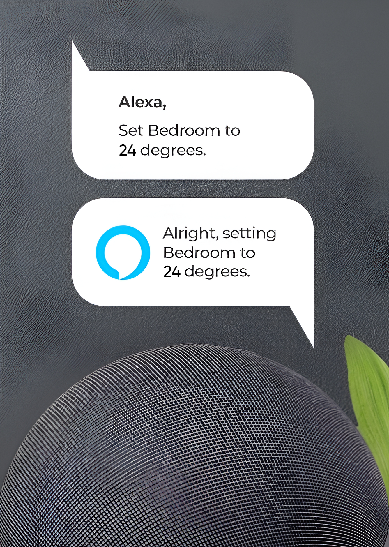Alexa: Set Bedroom to 73 degrees conversation with smart speaker